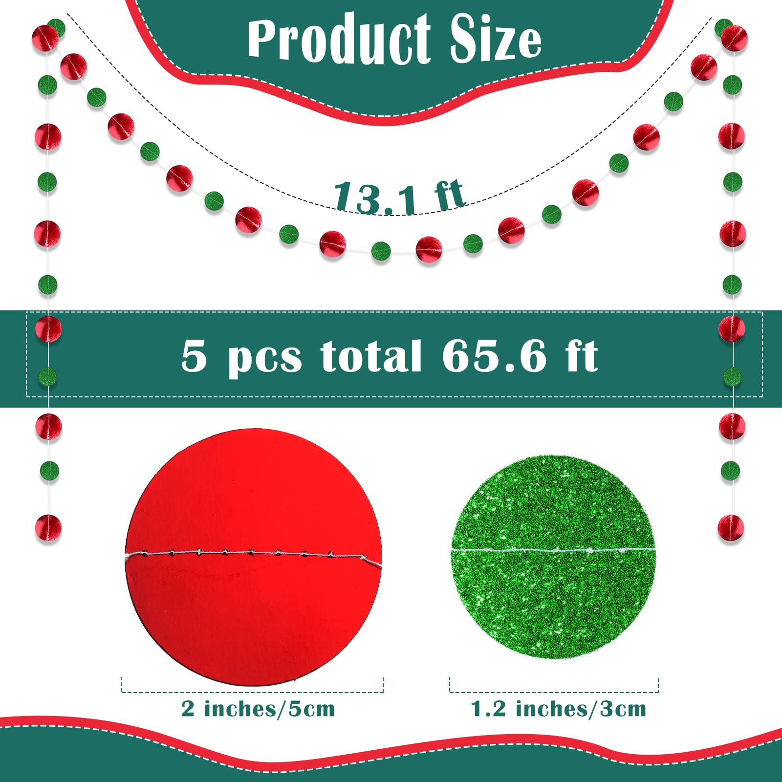 Outus 5 Pieces Round Dots Hanging Garland Each Length 13.1Ft Paper Round Garland Streamers Backdrop Decoration For Party Birthda